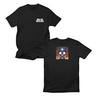 a black t - shirt with an image of a man on it